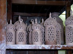 Carved clay pieces await firing
