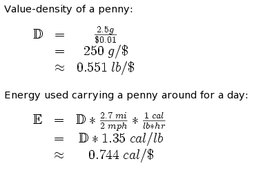 The energy used carrying a penny around